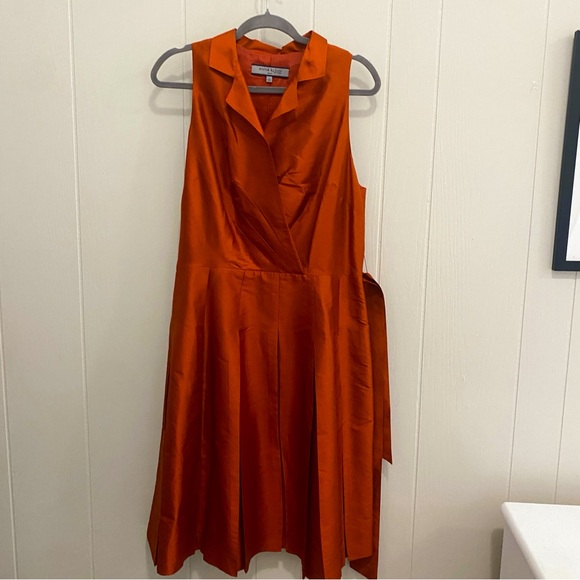 Anne Klein Dresses & Skirts - Anne Klein Orange Dress Sleeveless Belted 100% Silk Size 14